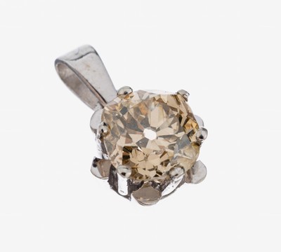 14 kt Gold Diamant-Anhänger, WG 585/000, 1 Altschliffdiamant ca. 1.14 ct Gelb/si2, L. ca.1.2 cm, ca. 1.1 g