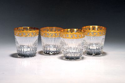 6 Whisky-Tumbler Ivy Gold, St. Louis, Frankreich, farbloses Glas, Golddekor auf geätztem Grund, je Ätzmarke, H. 2x 8,5cm/4x 9 ,3 cm