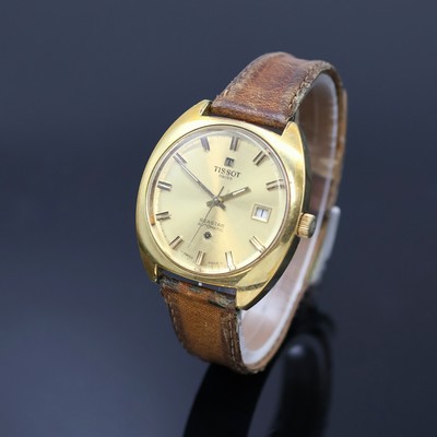 TISSOT Seastar vergoldete Herrenarmbanduhr, Schweiz um 1970, Automatik, Boden verschr., champagnerfarb. Zifferbl. m. aufges. Std.- Ind., gold. ...