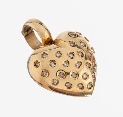 14 kt Gold Diamant-Herzanhänger, GG 585/000, 26 8/8-Diamanten zus. ca. 0.26 ct Weiß/p, Clipöse, ca. 6.2 g