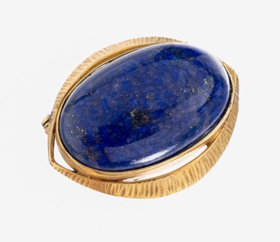 8 kt Gold Lapislazuli-Brosche, GG 333/000 gepr., schlichte Rahmung, gr. ovaler Lapislazulicabochon mit Pyriteinschlüssen, ca.3 x 2.5 cm, ca. 9.7 g
