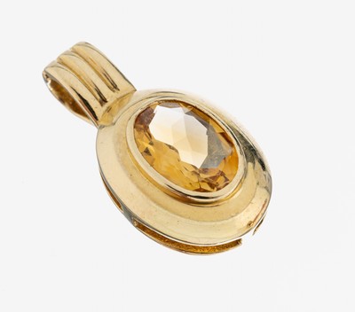 14 kt Gold Citrin-Clipanhänger, GG 585/000,schlicht, ovalfacett. Citrin, ca. 6.7 g