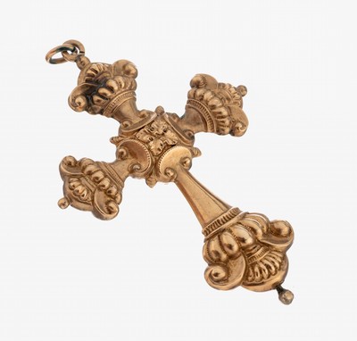 8 kt Gold Kreuzanhänger, um 1860, GG 333/000 gepr., gefüllt, ca. 6 x 4 cm, ca. 6.0 g