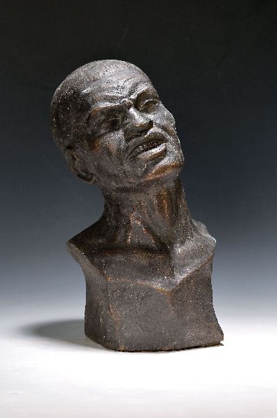 Bronzebüste, signiert (ungedeutet), Charakterkopf eines Afrikaners, signiert J. Ipcol oder ähnlich, ausdrucksvoll, H. ca. 35cm