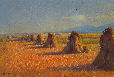 August Wilde, 1881 Ludwigshafen-1950 Bad Dürkheim, Nach der Getreideernte, Öl/Lwd, links unten sign., ca. 45x65cm, R. ca. 64x 84cm, Wilde studierte ...