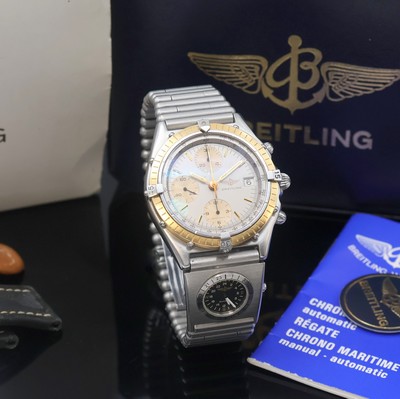 BREITLING Herrenarmbanduhr Chronomat Referenz 81950, Schweiz um 1984, Automatik, Stahlgeh. inkl. Roleauxband m. UTC und dopp. Faltschl., zus. 2 ...