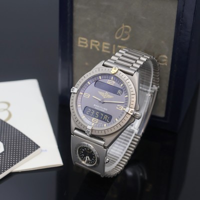 BREITLING Herrenarmbanduhr Navitimer Aerospace mit Multifunktionsanzeige Referenz 80360, Titangeh. inkl. Gliederband mit UTC und Faltschl., eins. ...