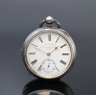 THOMAS RUSSELL & SON offene Taschenuhr in Silber, England lt. Hallmarks 1896, Geh. dell., guill. Rückdeckel m. Monogrammspiegel, Emailzifferbl. ...