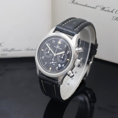 IWC Herrenarmbanduhr "Der Fliegerchronograph" Referenz 3740, quarz, Edelstahlgeh., Boden und Krone verschr., schwarzes Kontrastzifferbl. m. ...