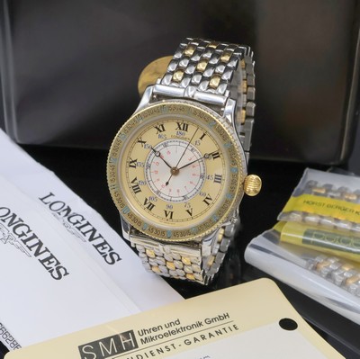 LONGINES Hour Angle Watch Designed by Charles A. Lindbergh Referenz 989.5215, Schweiz um 1990, Automatik, Geh. nach altem Vorbild, Edelstahl/Gold ...