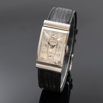 HAMILTON Armbanduhr in Platin/Iridium, USA um 1940, Handaufzug, Boden aufgedr., silb. Zifferbl. rest./pat., Diamant-Ind., gebl. Zeiger, kl. Sek. b. ...