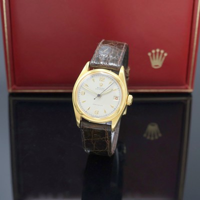 ROLEX Armbanduhr Oysterdate Precision Referenz 6066, Schweiz 1950er Jahre, Handaufzug, verg. Geh., Edelstahlboden verschr., Rolex Lederband und Rolex ...