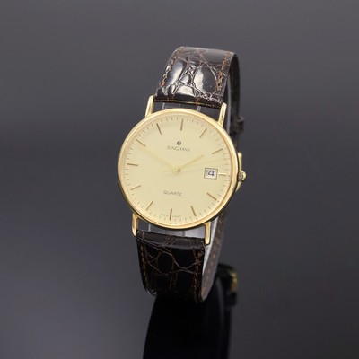 JUNGHANS Armbanduhr in GG 585/000 Referenz 22.9801, Deutschland um 2000, quarz, 2-teil. Geh., Boden m. Jubiläumsgravur aufgedr., gold. Zifferbl., ...