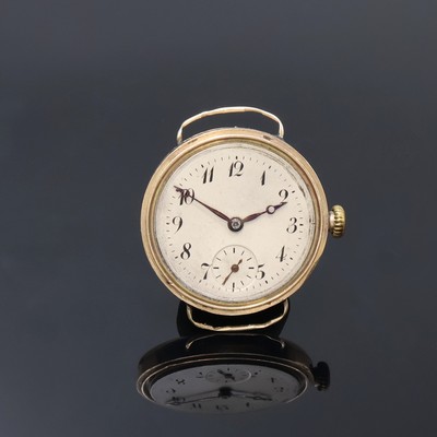 OMEGA frühe Armbanduhr in RG 375/000 Dennison Gehäuse, Schweiz um 1925, Geh. dell., Scharnierboden, silb. Zifferbl. fl., arab. Zahlen, gebl. Zeiger ...