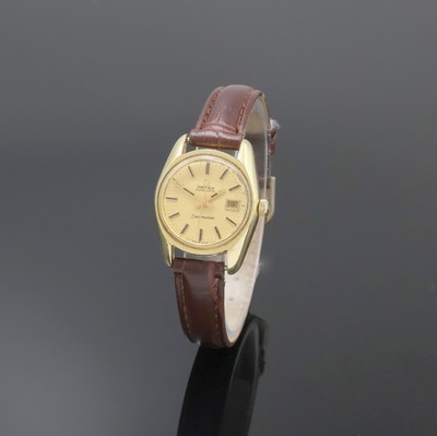 OMEGA Seamaster vergoldete Damenarmbanduhr Referenz 566026, Schweiz um 1970, Automatik, Boden verschr., goldfarb. Zifferbl. m. aufges. Std.-Ind., ...