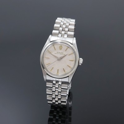 ROLEX Oyster Perpetual Armbanduhr in Stahl Referenz 6549, Schweiz laut Bodenstempel 2. Quartal 1961, Automatik, Boden u. Krone verschr., späteres ...