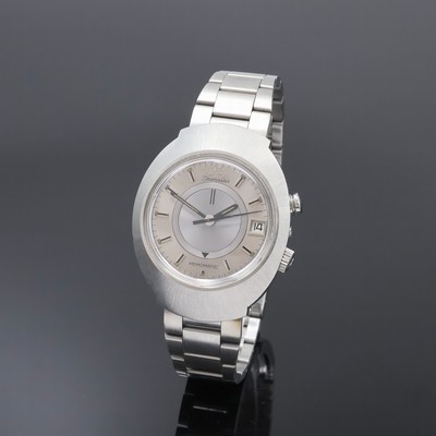 OMEGA Armbandwecker Seamaster Memomatic Referenz 166.071, Schweiz um 1972, massives Edelstahlgeh. inkl. Gliederband m. Faltschl., Boden m. ...