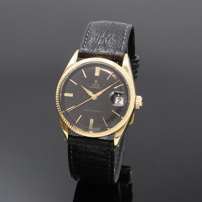 TUDOR Oysterdate Herrenarmbanduhr mit Goldhaube, Schweiz um 1960, Automatik, Boden u. Krone verschr., schön erhaltenes schwarzes Rose Zifferbl. m. ...