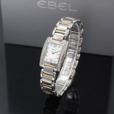 EBEL Brasilia Damenarmbanduhr mit Diamanten Referenz 9976M2S, quarz, Edelstahlgeh. inkl. z. T. verg. Gliederband m. dopp. Faltschl., Boden 4-fach ...