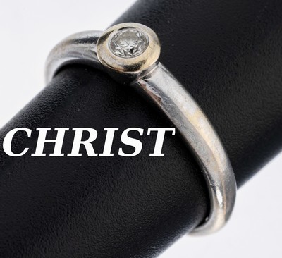 14 kt Gold CHRIST Brillant-Ring, WG 585/000, Brillant in Zargenfassung ca. 0.10 ctWeiß/si, RW 53, ca. 3.2 g, sign., neue Rhod. empfohlen