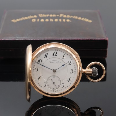 DEUTSCHE UHRENFABRIKATION A. LANGE & SÖHNE frühe Savonette Herrentaschenuhr in RG 585/000, Werk- und Geh.-Nr. 23248, Deutschland laut Kopie des ...