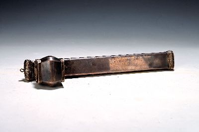 Qalamdan, osmanisch, um 1900, Silber geprüft, 335g, Länge 27cm, Kalligraphie-Set mit Federhalter und angebrachtem Tintenfaß, arabische Marke, ...