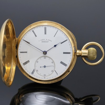 A. LANGE & SÖHNE Herrensavonette in GG 750/000, Deutschland um 1880, glattes 3- Deckel Goldgeh. dell., Schmuckmonogramm auf Sprungdeckel, 2-tlg. ...