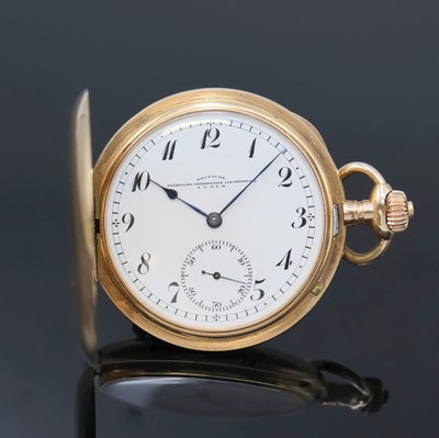 DEUTSCHE PRÄZISIONSUHRENFABRIK GLASHÜTTE(SA.) E.G.M.B.H. Herrensavonette in RoseG 585/000, Deutschland um 1920, glattes 3-Deckel Goldgeh., ...