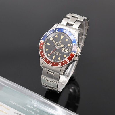 ROLEX GMT-Master Referenz 1675 von 1966 mit fantastischem original Glanzzifferblatt, Automatik, verschr. Oystergeh. im Boden bez. 2. Quartal 1966, ...