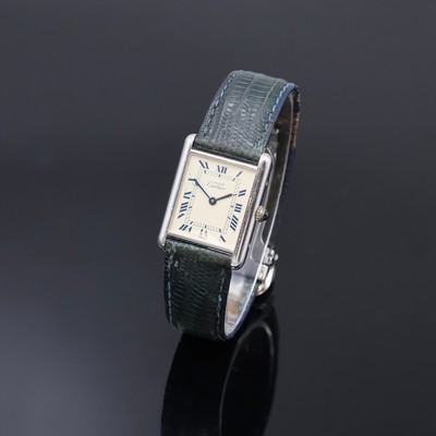 CARTIER Armbanduhr Serie Tank in Silber Referenz 690006, Schweiz um 1994, quarz, 4-fach verschr. 925er Silbergeh., Schmuckkrone, creme-farb. Ziffebl. ...