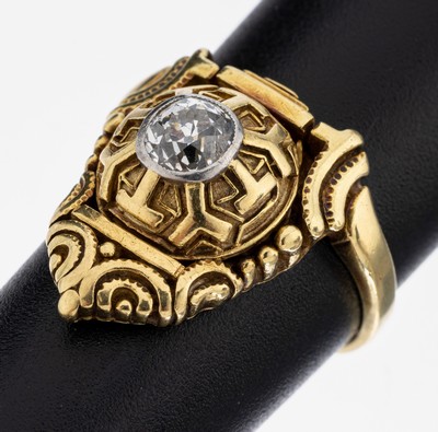 18 kt Gold Diamant-Ring, GG 750/000 gepr., außergewöhnliche Gestaltung, Altschliffdiamantca. 0.50 ct Weiß/p1, RW 54, ca. 7.1 g