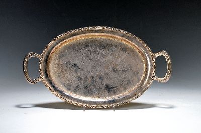 Silbertablett, Williams, Sheffield, England, 1960, 687g, gestempelt, Doppelhenkel, 39x22 cm