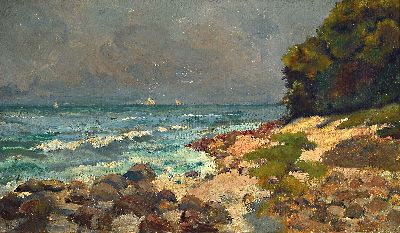 Ungedeuteter Landschafter Anfang des 20.Jh., Küstenlandschaft in impressiver Auffassung, links unten signiert "Bundt...", Öl/Lwd, ...