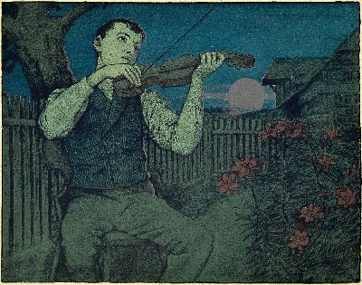 Hans Thoma, 1839 Bernau-1924 Karlsruhe, Farblithographie "Der Mondscheingeiger" (1897), handsigniert in Bleistift, verso Stempel ...