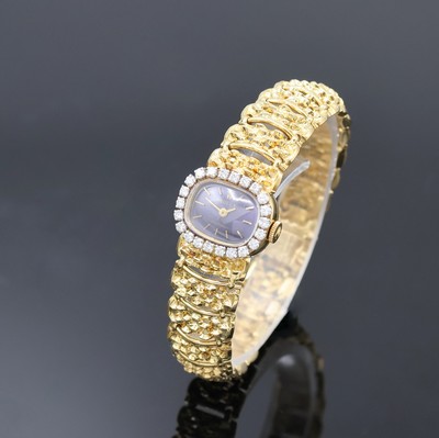 ROLEX Precision ausgefallene Damenarmbanduhr in GG 750/000 mit Diamantlünette Referenz 3003, Schweiz um 1962, Handaufzug, 2 teil. Geh., Boden 4-fach ...