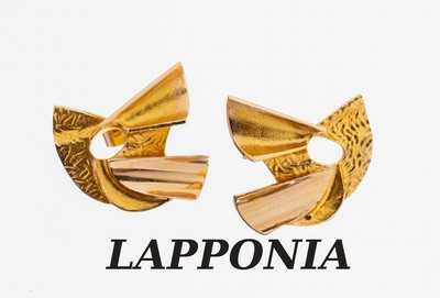 14 kt Gold LAPPONIA Ohrstecker, Finnland, 1993, GG 585/000, typ. abstraktes Design, ca. 5.4 g