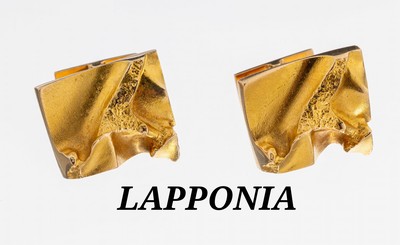 Paar 14 kt Gold LAPPONIA Manschettenknöpfe, Finnland, 1973, GG 585/000, Entwurf Björn Weckström, typ. abstraktes Design, ca. 14.4 g