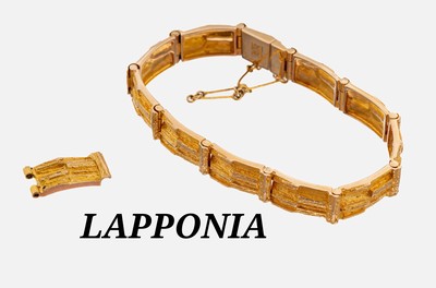 14 kt Gold LAPPONIA Armband, Finnland, 1977, GG 585/000, typ. abstraktes Design, L. ca. 18 cm, Kastenschloss mit Sicherheitskettchen, ...