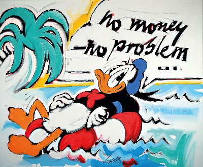 Wolfgang Loesche, geb. 1947 Gotha, "No money no problem", Acryl/Lwd, signiert, mit Zertifikat, ca. 100 x 100 cm 1996 gekauft bei Galerie ...