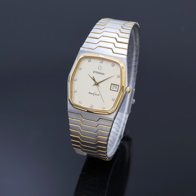 ETERNA Royal Quartz Armbanduhr in Stahl/Gold, Schweiz um 1985, quarz, Monocoque-Geh., gold. Lünette gegen Boden 4- fach verschr., silb. Zifferbl. m. ...
