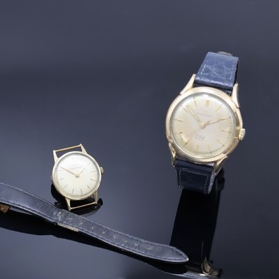 ETERNA-MATIC 2 vergoldete Armbanduhren, Schweiz um 1950/1960, Automatik, 1x Stahlboden verschr., 1x verg. Boden aufgedr., silb. Blätter pat., gold. ...