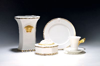 Umfangreiches Kaffeeservice mit Zubehör, Rosenthal, Gorgona, Entwurf Versace, komplett für 8 Personen, 9 Kaffeetassen mit 8 Untertassen, 9 ...