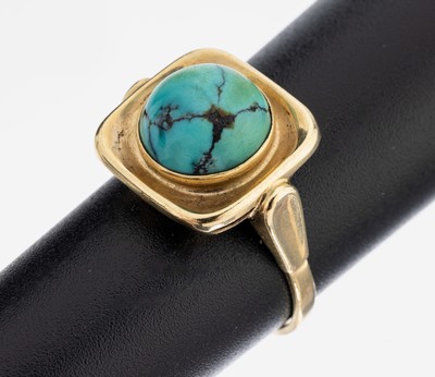 8 kt Gold Türkis-Ring, GG 333/000, runder Türkis-Cabochon, RW 56, ca. 3.0 g