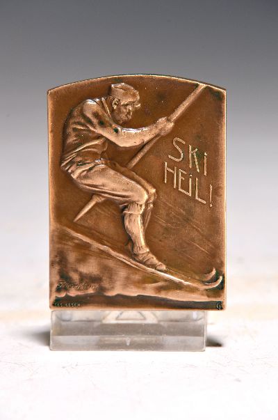 Medaille "Ski Heil", von Friedrich Wilhelm Hörnlein (1873-1945), Bronze, ca. 6x4.5cm