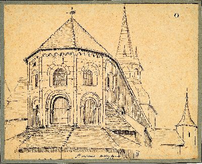 Karl Weysser, 1833 Durlach-1904 Heidelberg, zwei Tuschfederzeichnungen: 1x Hildesheim im Domhof 1868, ca. 24x10cm; 1x St. Michael Hildesheim 1867, ...