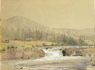 Zuschreibung: Johannes Bartholomäus Duntze, 1823 Rablinghausen-1895 Düsseldorf, Im norwegischen Hochland, Bleistiftzeichnung partiell aquarelliert ...