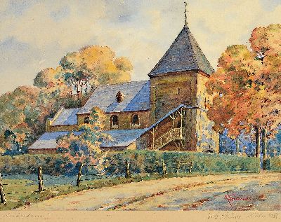 Fritz Sauer, 1917-1957, war ansässig in Köln, Krieler Dom (in Köln Lindenthal), Aquarell auf Papier, rechts unten signiert, ca. 23x30.5cm, u.Gl., ...