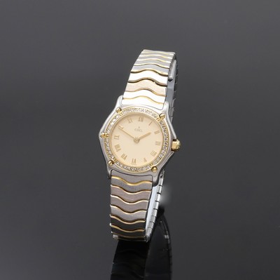 EBEL Sport Classique Damenarmbanduhr Referenz 1057902, Schweiz um 1995, quarz, Edelstahl und Gold komb., Aufw. m. Brillanten bes. Lünette gegen Geh. ...
