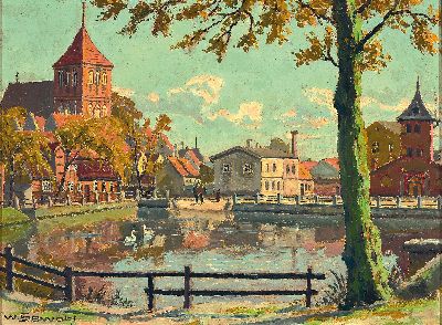 Waldemar Sewohl, 1887 Rostock-1967 Berlin, Ansicht aus Teterow Mecklenburg mit Peter und Paul, Öl/Malkarton, links unten sign., ca. 30x40cm, R. ca. ...