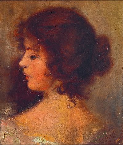 Howard Helmick, 1845-1907, Profilporträt einer jungen Frau, Öl/Malkarton, ca. 26x22cm, R. ca. 30x26cm